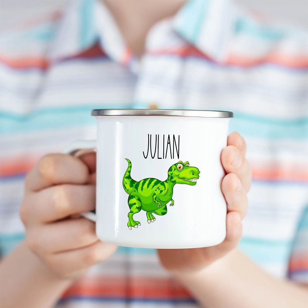 Custom Kids Mug with Name for Boys & Girls, T-Rex Hot Chocolate Toddler Mug