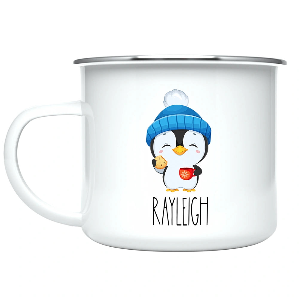 Custom Kids Mug with Name for Boys & Girls, Penguin Hot Chocolate Toddler Mug