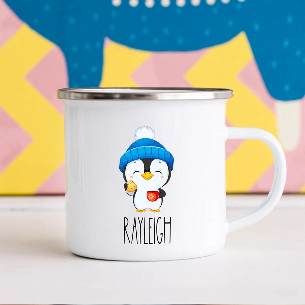 Custom Kids Mug with Name for Boys & Girls, Penguin Hot Chocolate Toddler Mug