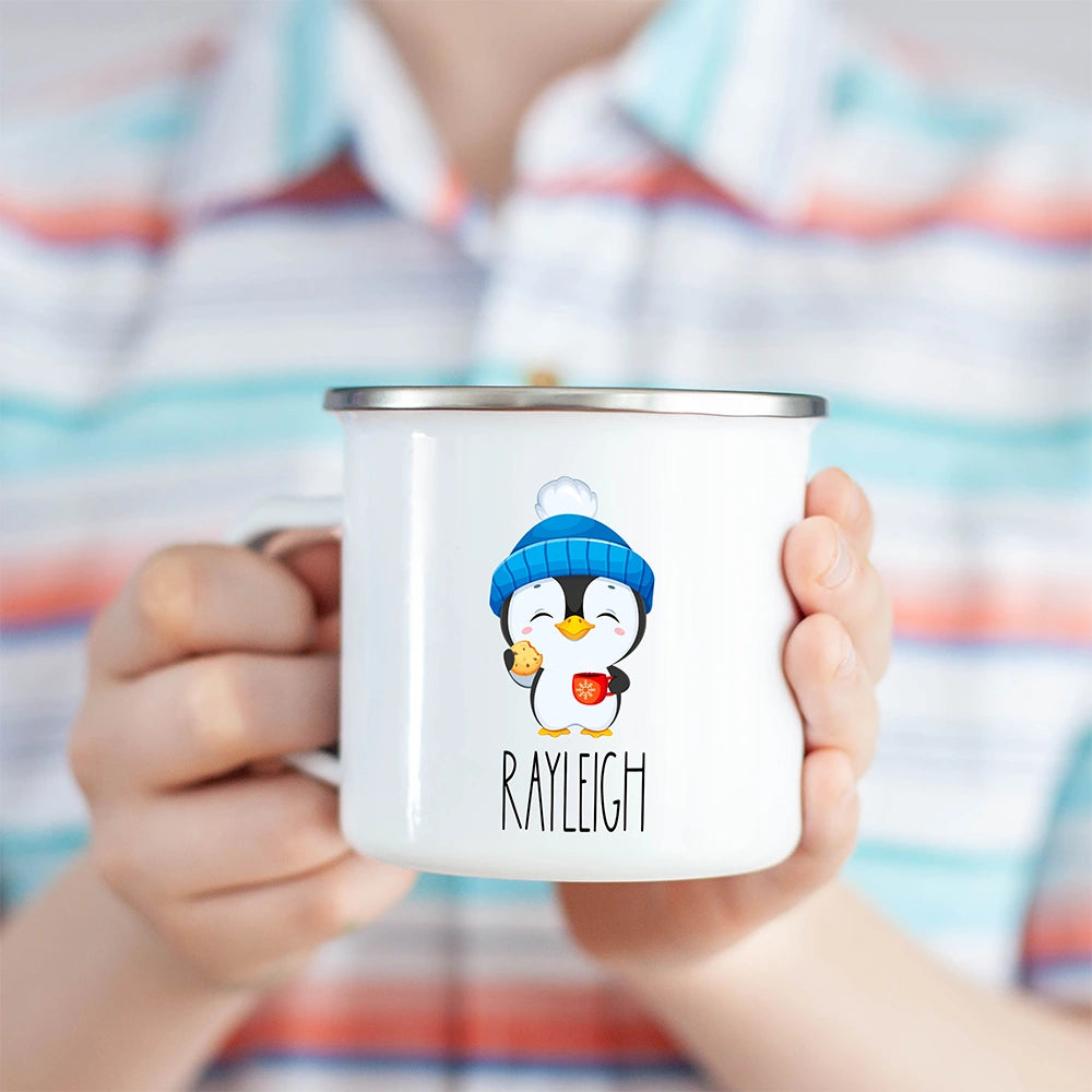 Custom Kids Mug with Name for Boys & Girls, Penguin Hot Chocolate Toddler Mug