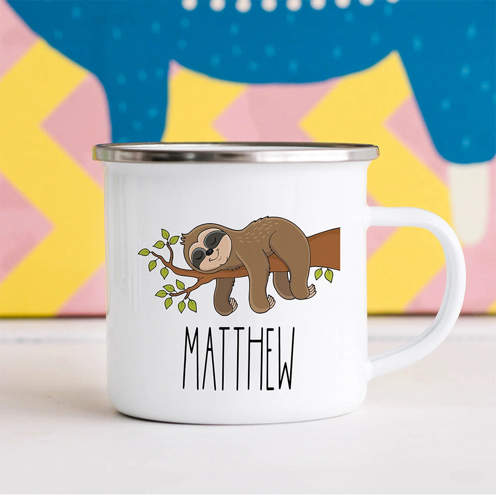 Custom Kids Mug with Name for Boys & Girls, Sloth Hot Chocolate Toddler Mug