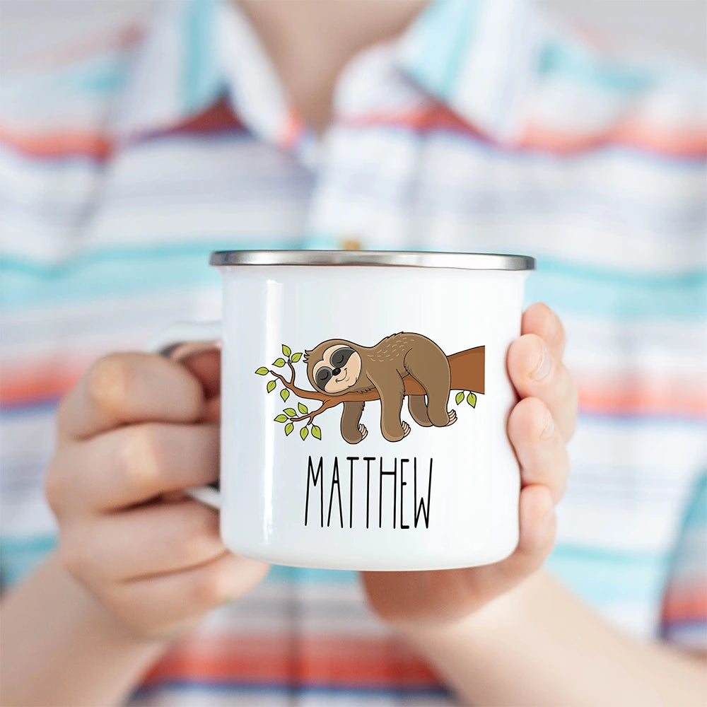Custom Kids Mug with Name for Boys & Girls, Sloth Hot Chocolate Toddler Mug
