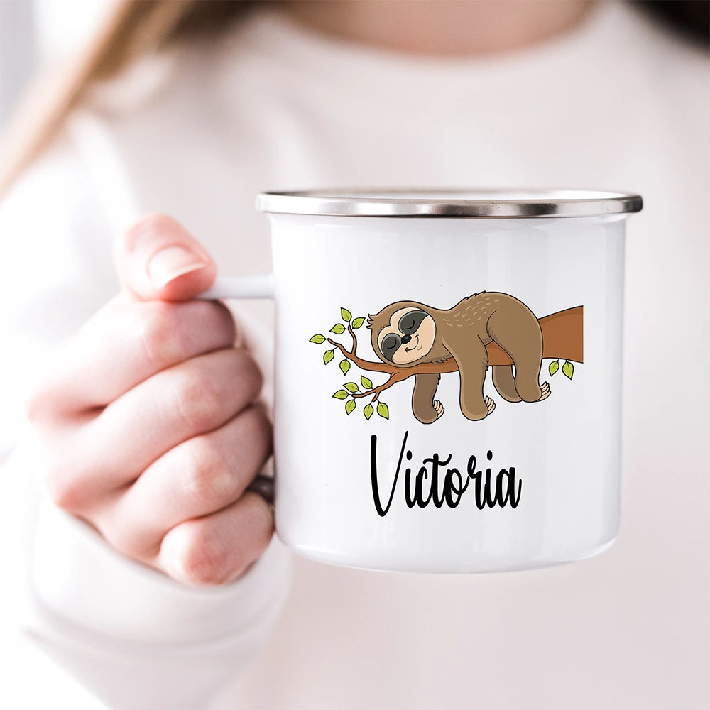 Custom Kids Mug with Name for Boys & Girls, Sloth Hot Chocolate Toddler Mug