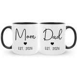 New Mom and Dad Custom Est Mug Set, First Time Mommy and Daddy Coffee Mugs