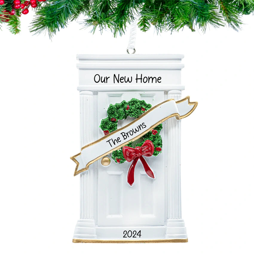 Personalized New Home / White Door Christmas Ornament