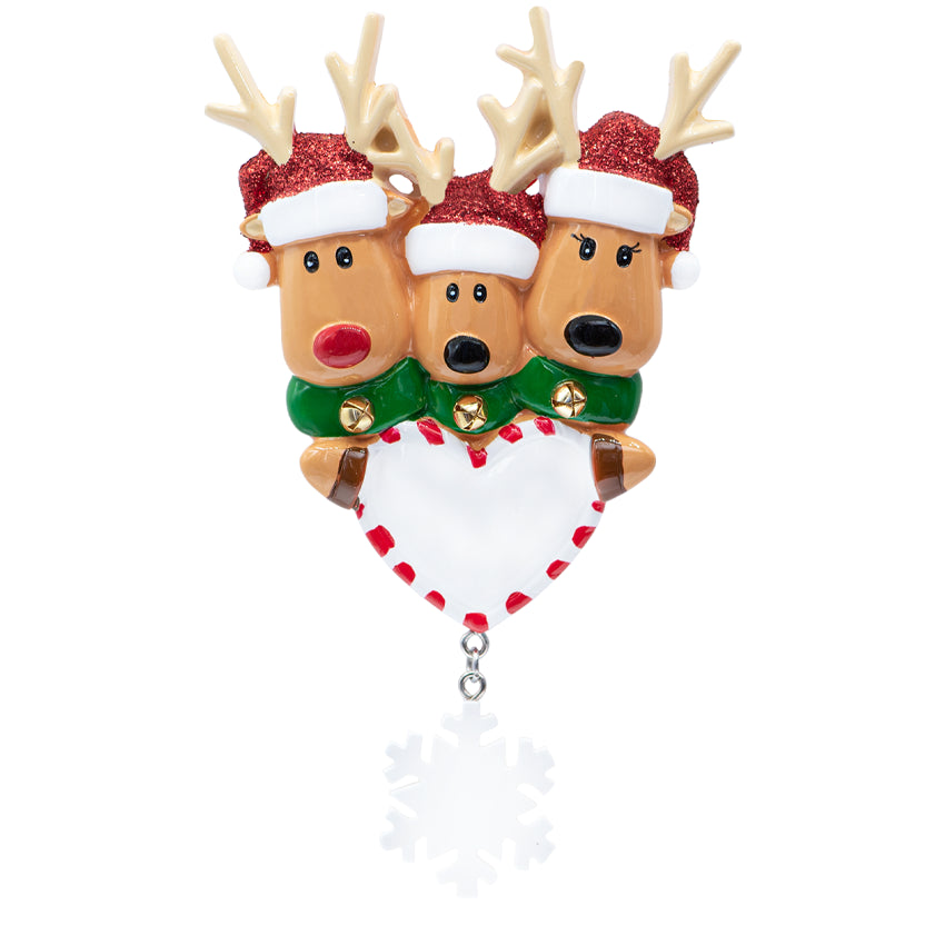 Personalized Reindeer Family of 3 Christmas Ornament