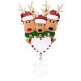 Personalized Reindeer Family of 3 Christmas Ornament