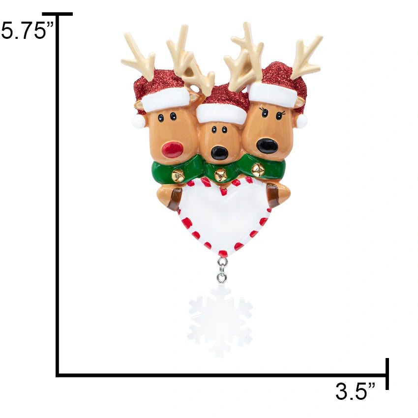 Personalized Reindeer Family of 3 Christmas Ornament