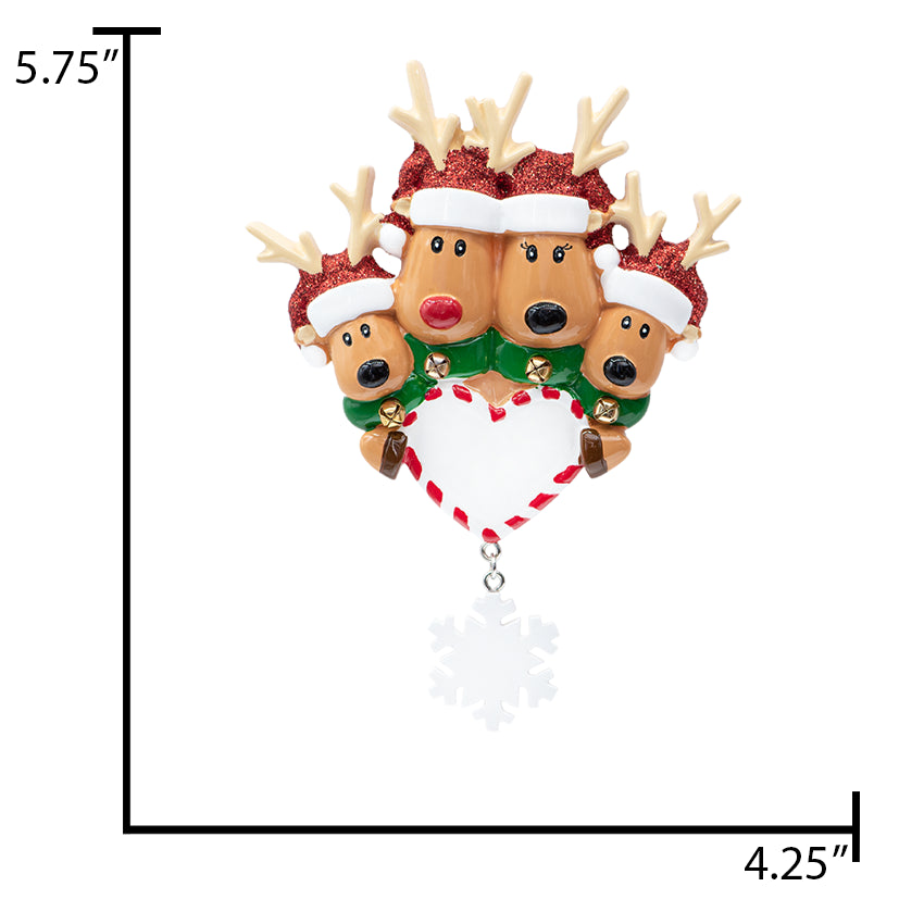 Personalized Reindeer Family of 4 Christmas Ornament