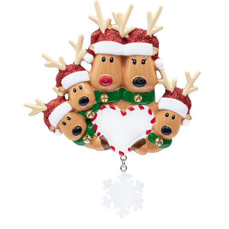Personalized Reindeer Family of 5 Christmas Ornament
