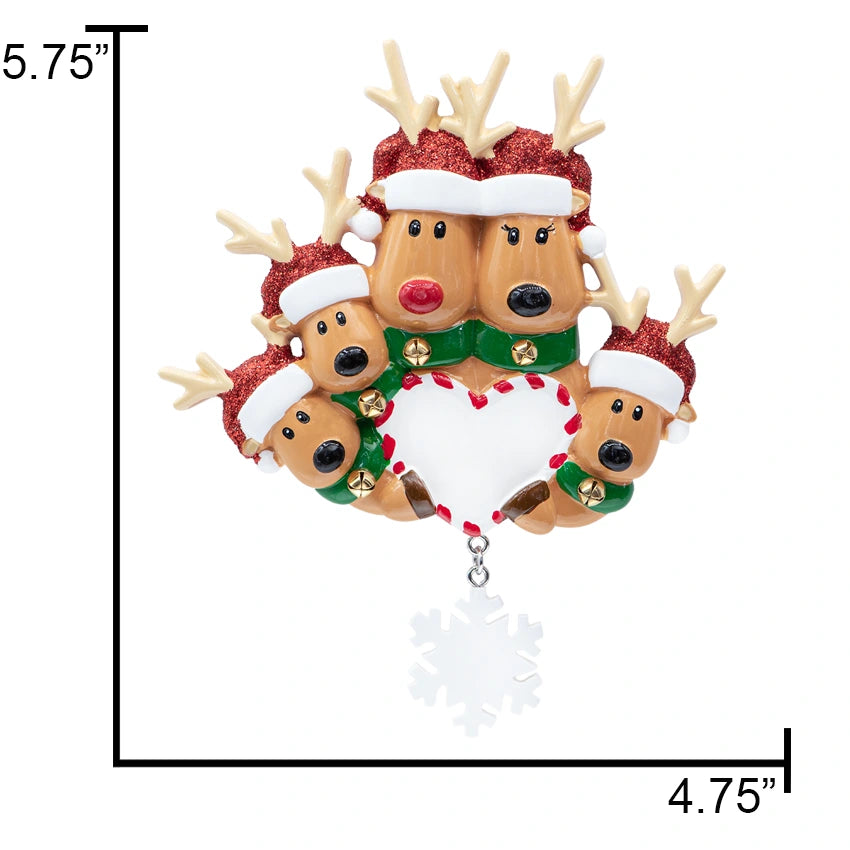 Personalized Reindeer Family of 5 Christmas Ornament