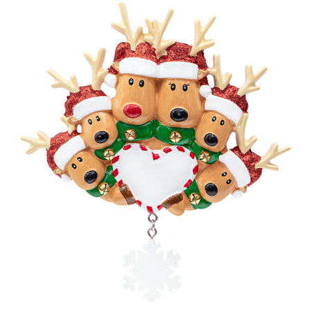 Personalized Reindeer Family of 6 Christmas Ornament