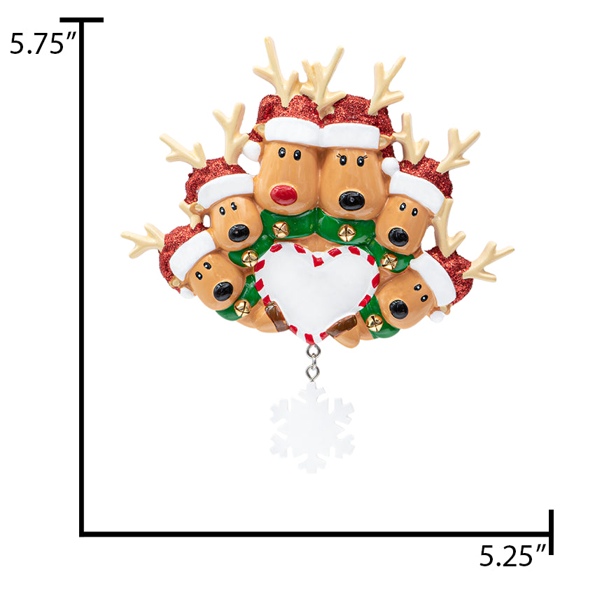 Personalized Reindeer Family of 6 Christmas Ornament