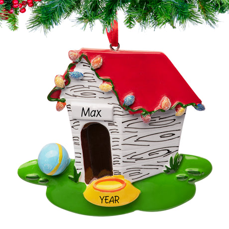 Personalized Dog House Ornament Under the Christmas tree with Name & Year Customization