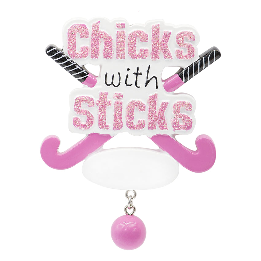 Personalized Chicks with Sticks Hockey Christmas Ornament