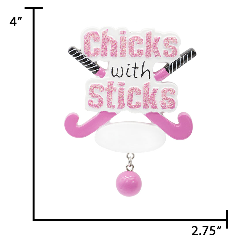 Personalized Chicks with Sticks Hockey Christmas Ornament