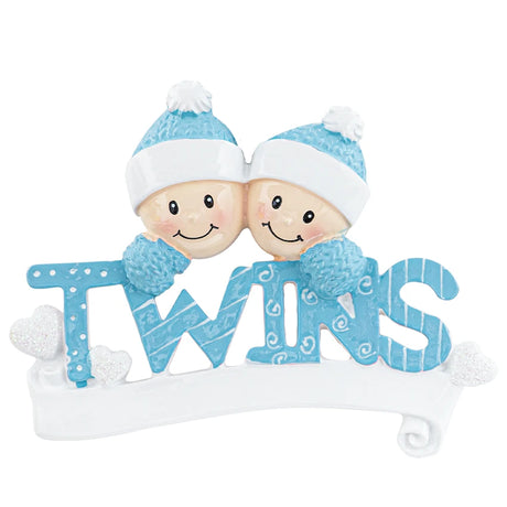 Custom twin boys Christmas ornament with personalized details, ideal for celebrating twin brothers.