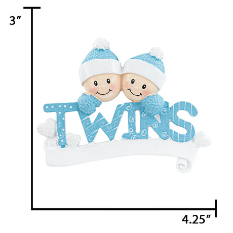 Personalized twin boys Christmas ornament featuring custom names, perfect for celebrating twins.