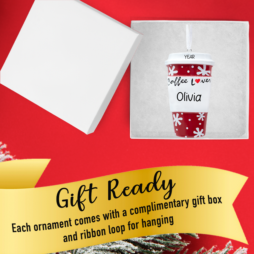 Christmas ornament coffee in a gift box , a charming decoration to showcase your love for coffee.