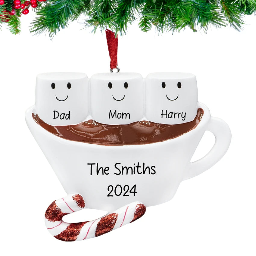 Custom Hot Chocolate Family of 3 Christmas Ornament