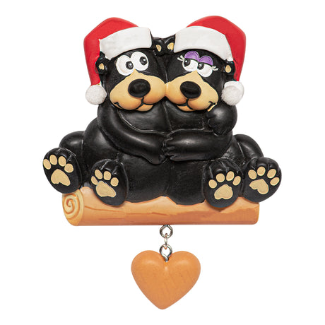 Personalized Bear Couple with Heart Christmas Ornament