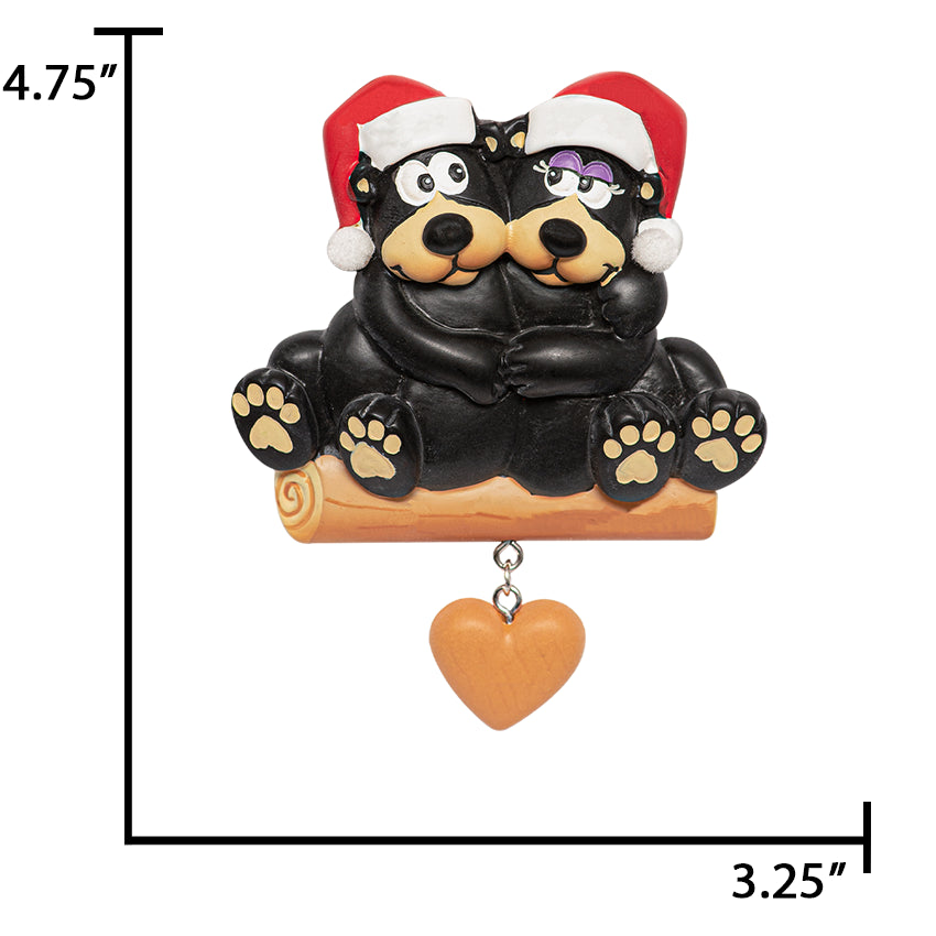 Personalized Bear Couple with Heart Christmas Ornament