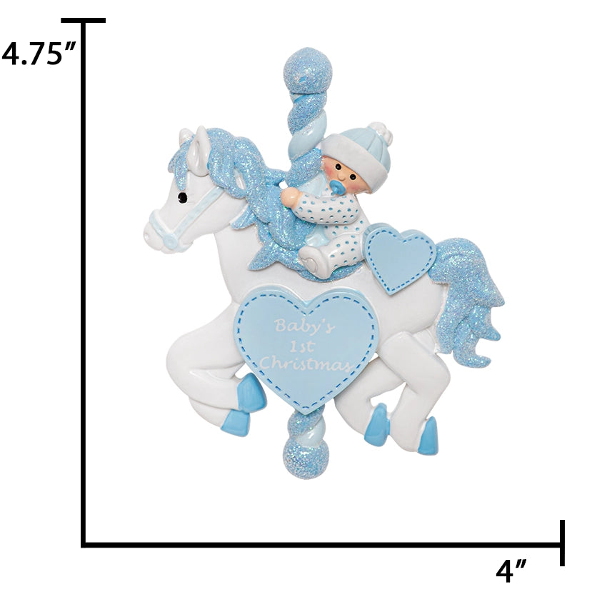 Personalized Baby's First Christmas Ornament – Baby Boy on Carousel Horse
