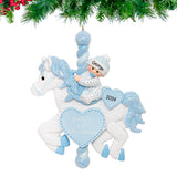 Personalized Baby's First Christmas Ornament – Baby Boy on Carousel Horse