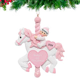 Personalized Baby's First Christmas Ornament - Baby Girl on Carousel Horse