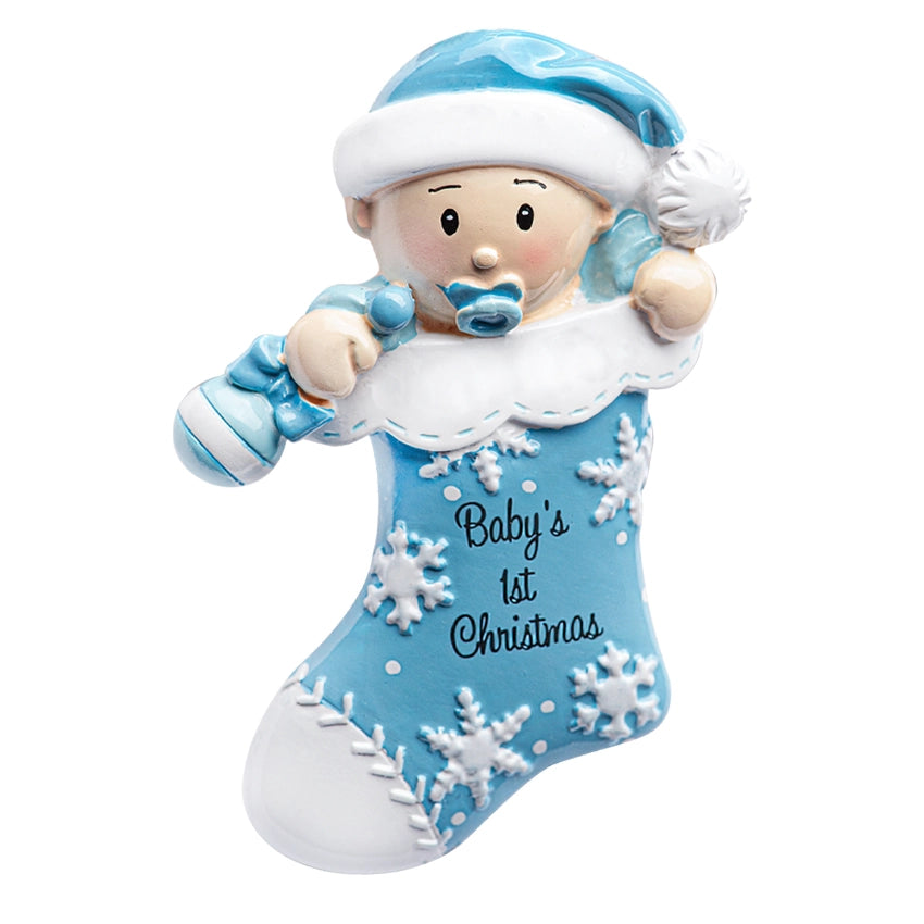 Personalized My Baby's First Christmas Ornament - Baby Boy in Stocking