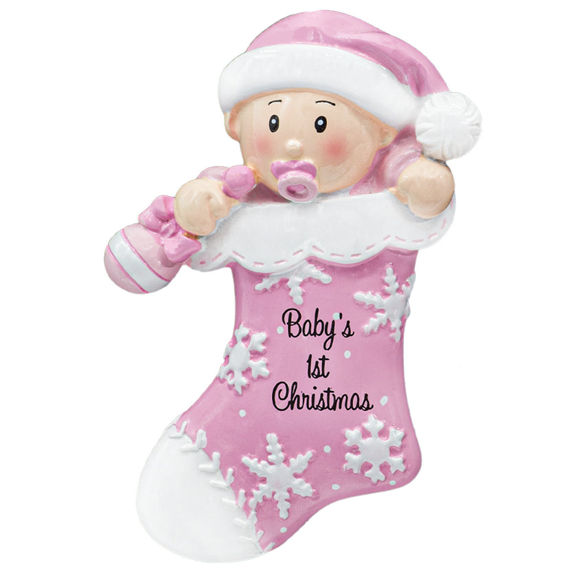 Personalized My Baby's First Christmas Ornament - Baby Girl in Stocking