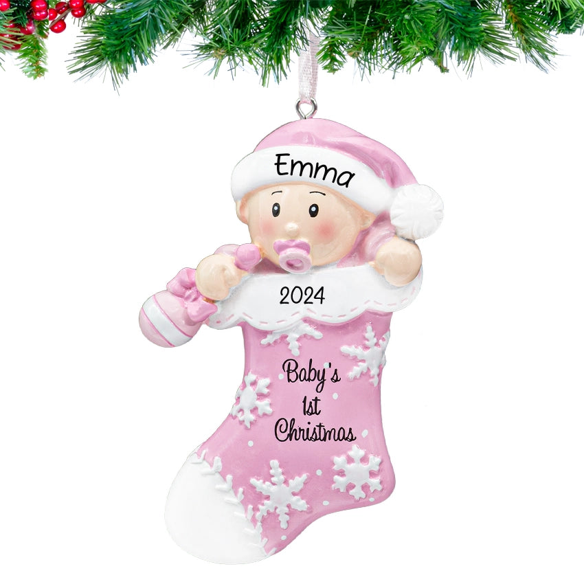 Personalized My Baby's First Christmas Ornament - Baby Girl in Stocking