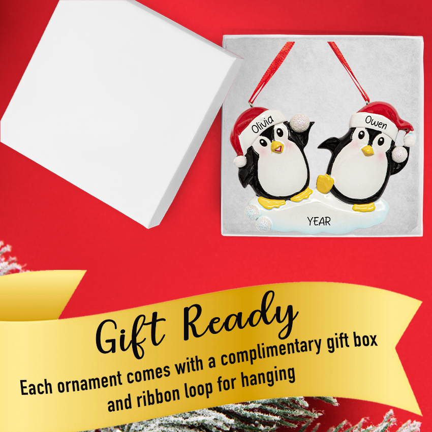 Personalized Penguin Couple Ornament for Christmas Tree