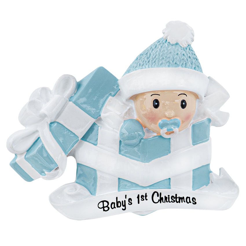 Personalized Baby's First Christmas Ornament - Baby Boy in Present