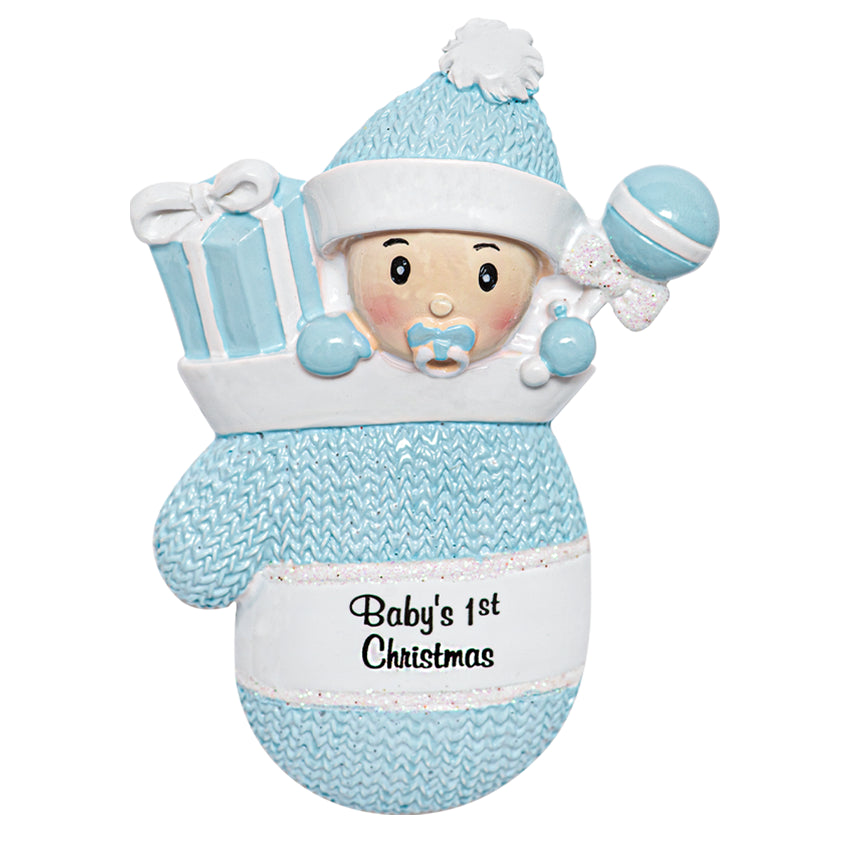 Personalized Baby's First Christmas Ornament - Baby Boy in Mitten
