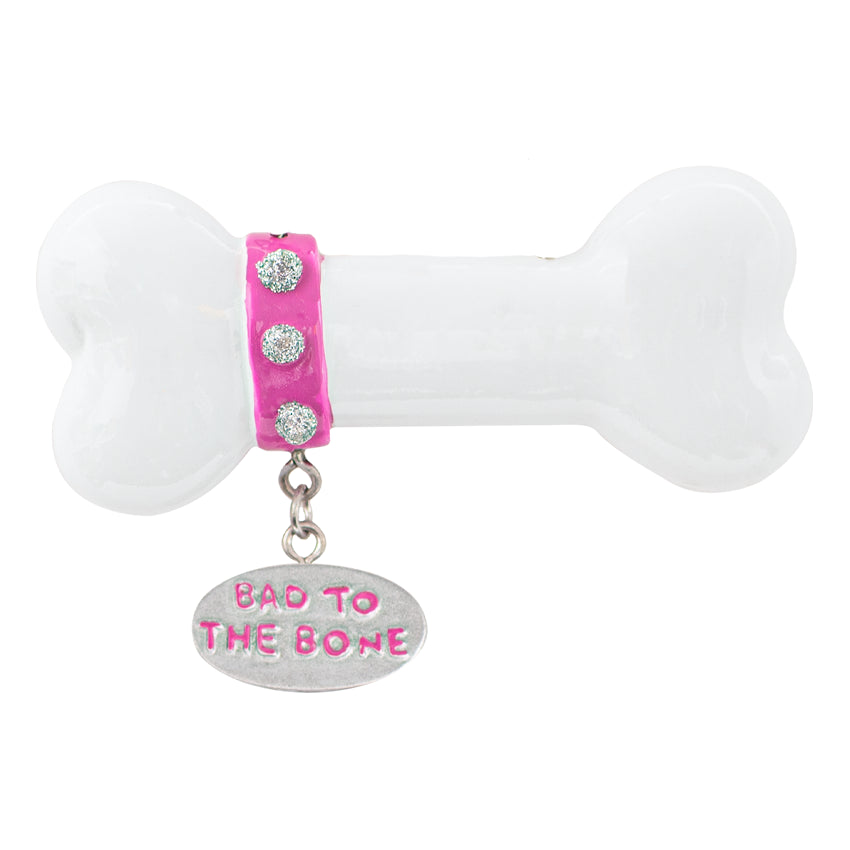 Custom Dog Bone Christmas Ornament Bad to The Bone Pink Collar