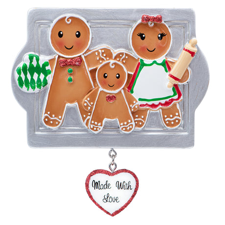 Personalized Made with Love Family of 3 Christmas Ornament