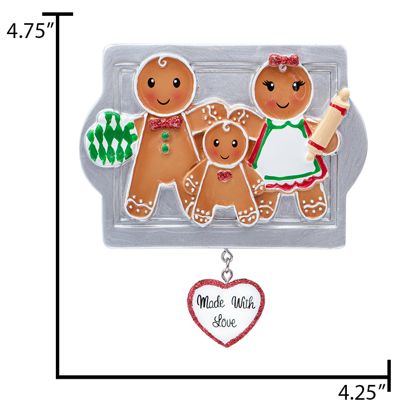 Personalized Made with Love Family of 3 Christmas Ornament