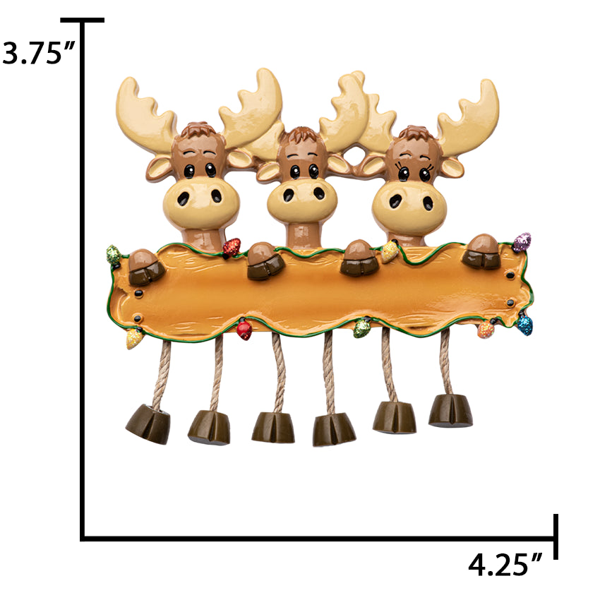 Personalized Moose Family of Three Christmas Ornament
