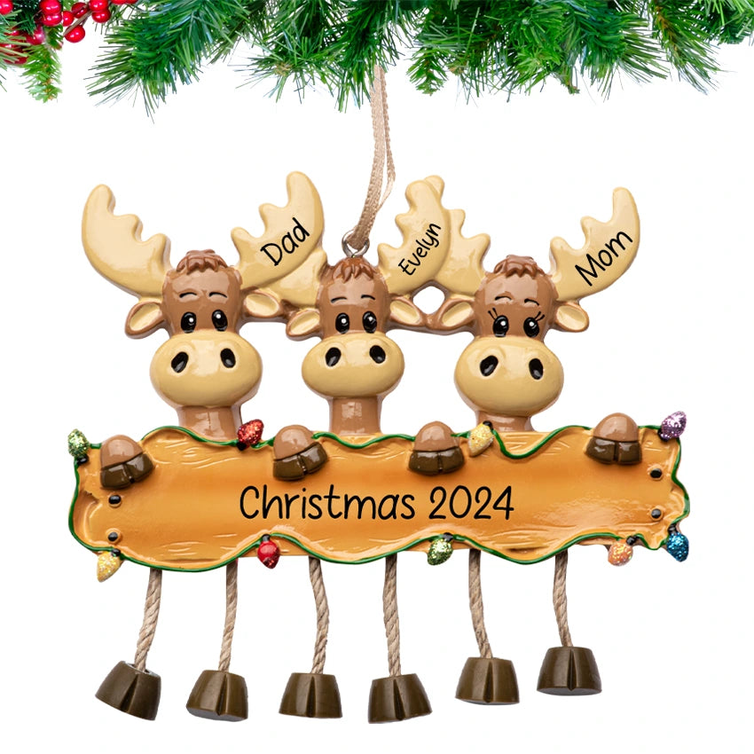 Personalized Moose Family of Three Christmas Ornament