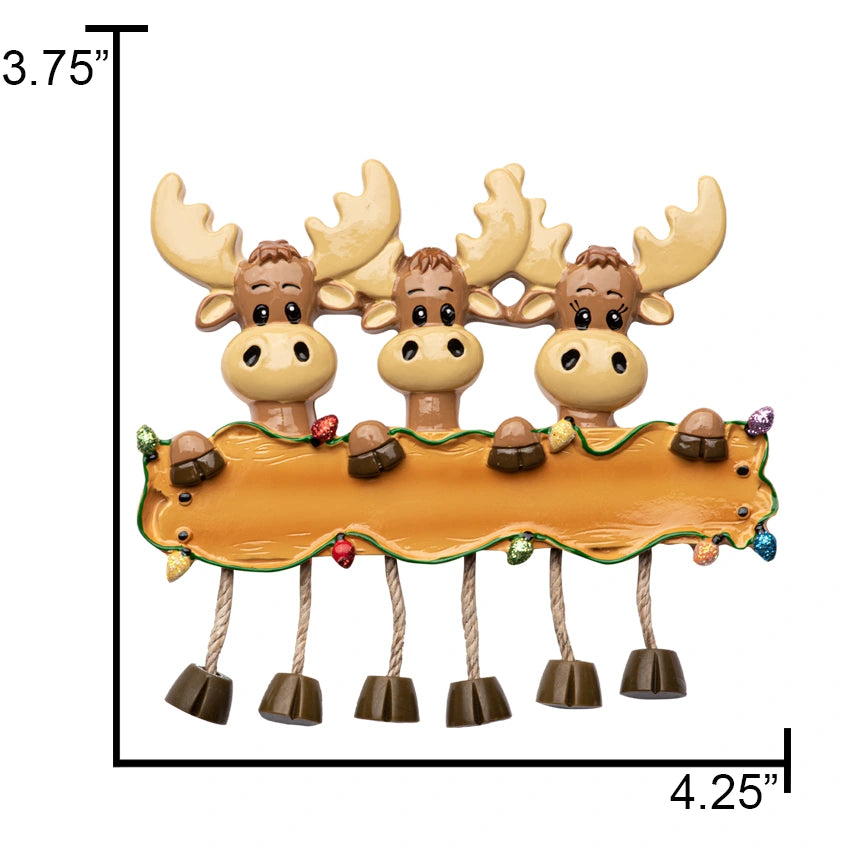 Personalized Moose Family of Three Christmas Ornament