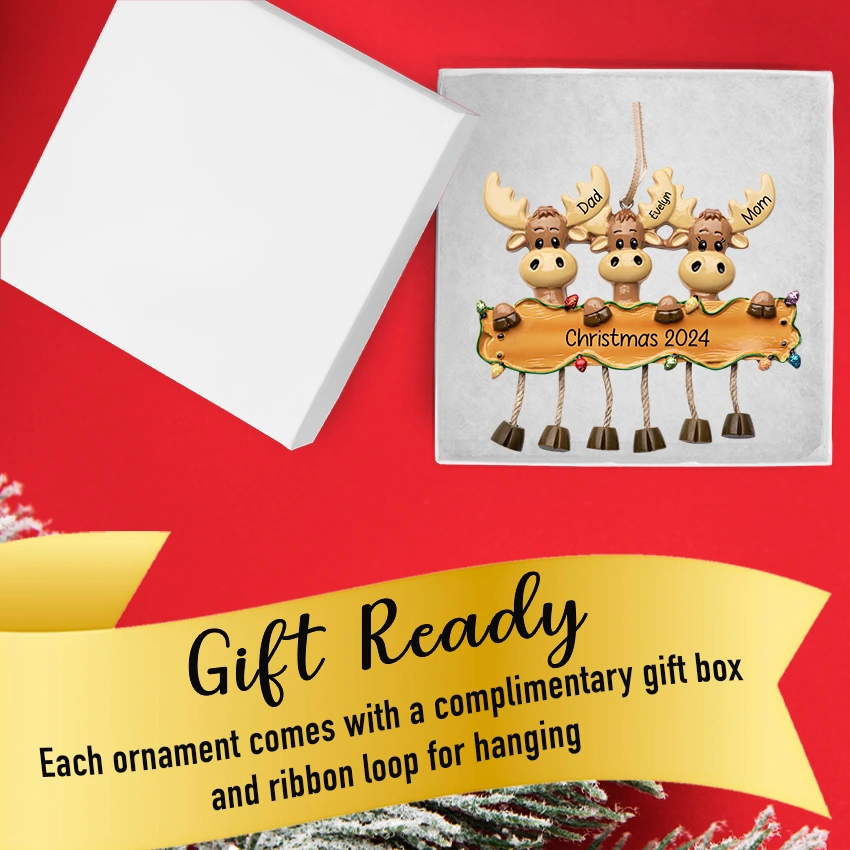 Personalized Moose Family of Three Christmas Ornament