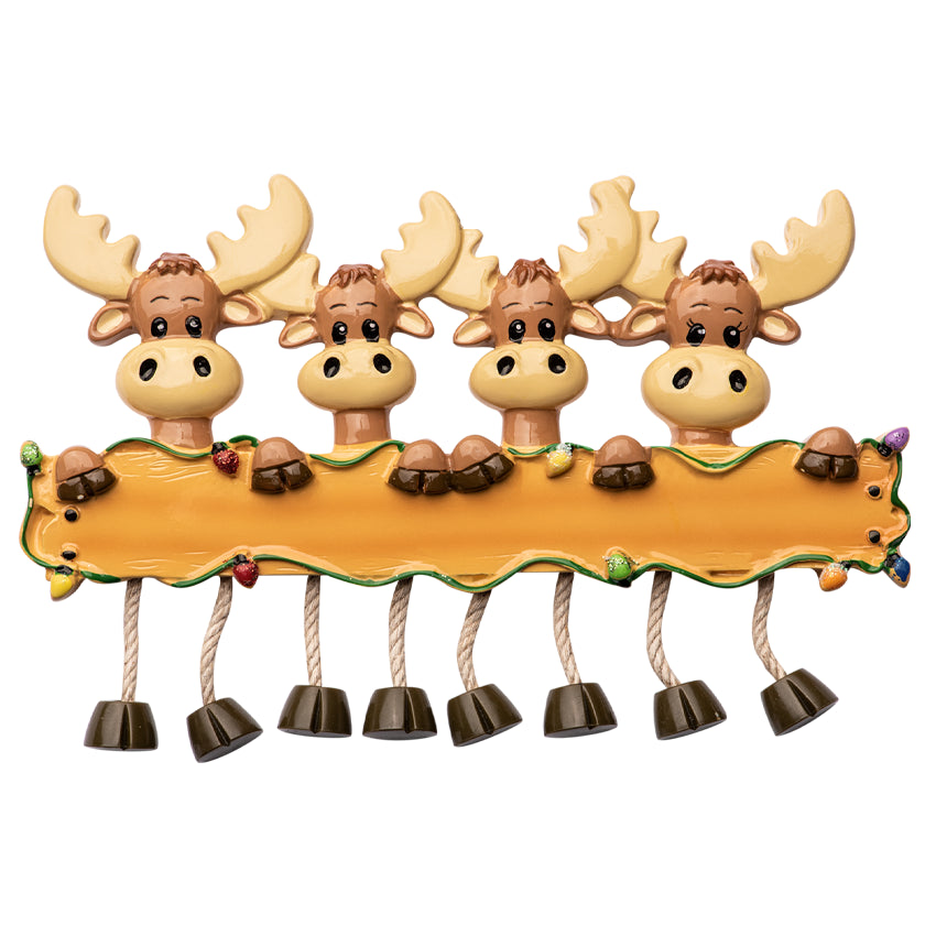 Personalized Moose Family of Four Christmas Ornament