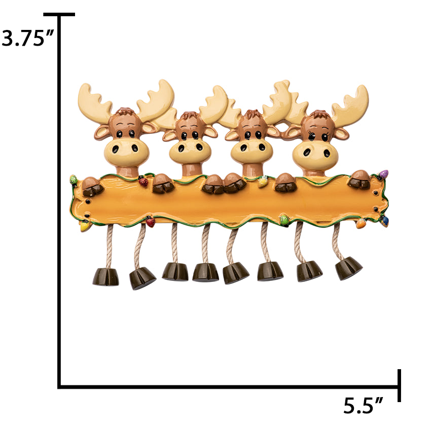 Personalized Moose Family of Four Christmas Ornament