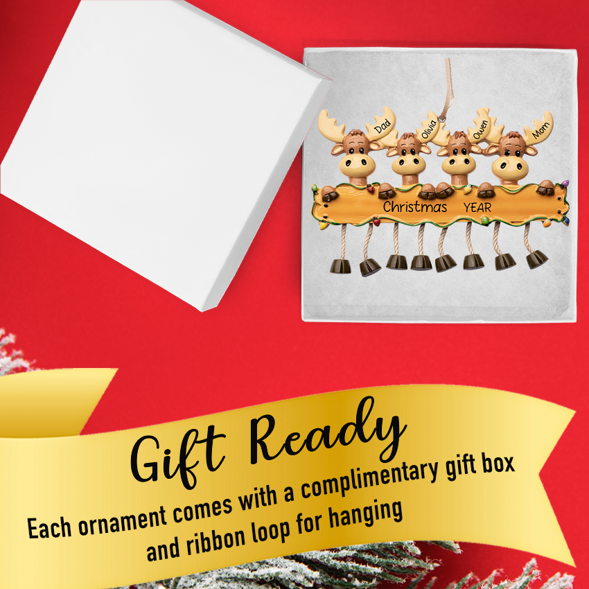 Personalized Moose Family of Four Christmas Ornament