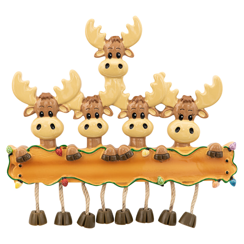 Personalized Moose Family of Five Christmas Ornament