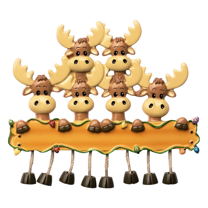Personalized Moose Family of Six Christmas Ornament