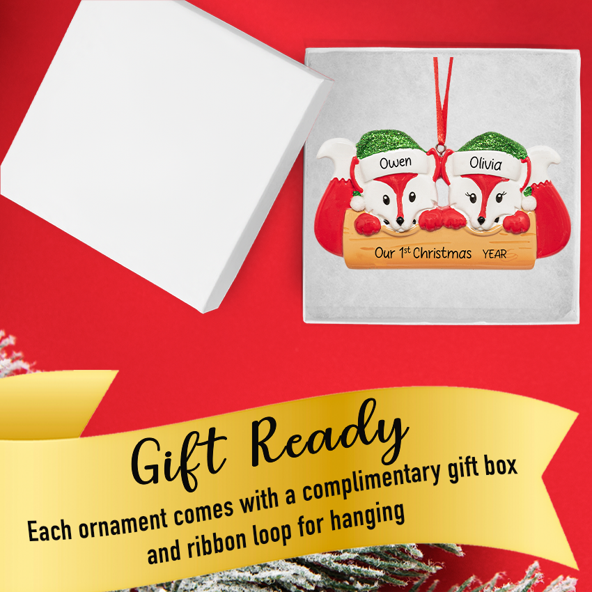 Personalized Our First Christmas Together Ornament - Red Fox Couple