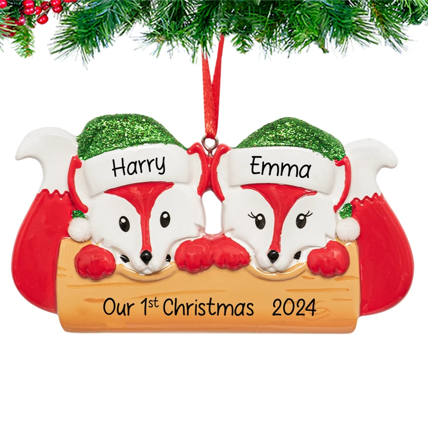 Personalized Our First Christmas Together Ornament - Red Fox Couple