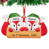 Personalized Our First Christmas Together Ornament - Red Fox Couple